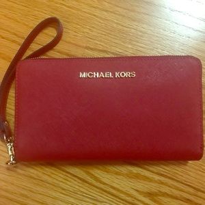 Michael Kors red wristlet zipper wallet